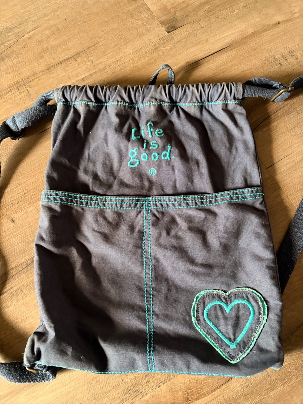 Life is Good Brown Drawstring Backpack